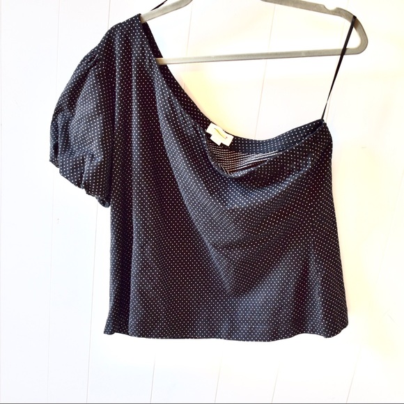 NWOT Maeve Puff Sleeve One Shoulder Black Top XL - Picture 2 of 3